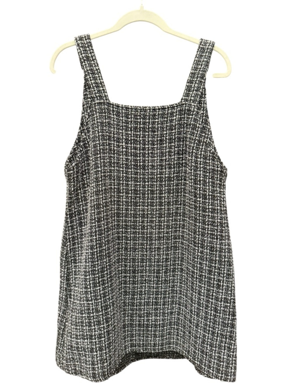 Black and White Tweed Sleeveless Square-Neck Dress